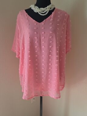 Zenana Outfitters Pink Sheer Textured Overlay Top